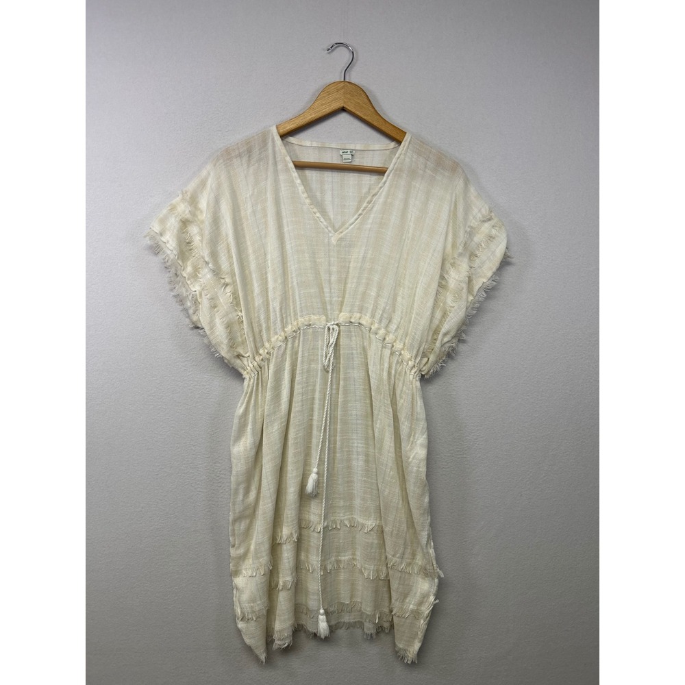 Boho‎ Coastal Aerie Womens XS/S Ivory Striped Fringe Gauze Swim Cover Up Dress